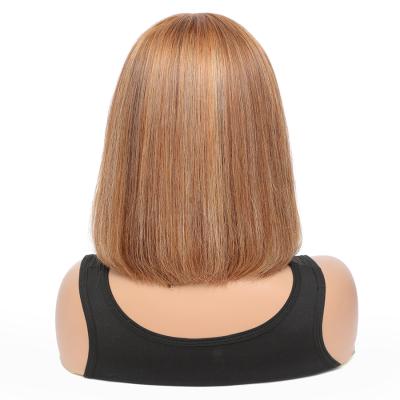 China Good Texture Can Keep Long Time Wholesale Price 13x4 Highlight Bob Wig Short #4/27 Brown Mixed Color Straight Wig Hair Raw Peruvian Hair Bob Wigs for sale