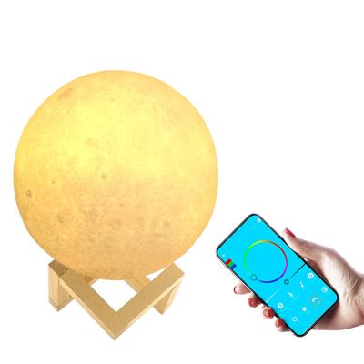 China APP control new modern bedroom smart read 3d printing moon light smart table lamp for sale