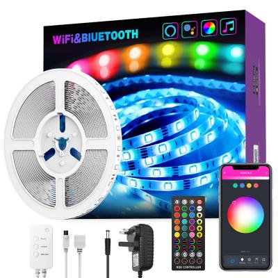 China Flexible Alexa Tuya Residential APP LED Strips Music Smart Sound Controlled Timing 5050 Waterproof RGB LED Strip Lights for sale