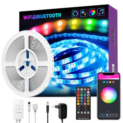 China Residential 5050 Smart RGB Led Strip Tuya Buletooh Wireless Smart Led Strip Light Ambient 12V Waterproof For TV for sale