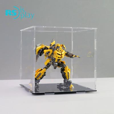 China Detachable Custom Clear Acrylic Cube Gundam Model Display Case Storage Box with Black Base for sale