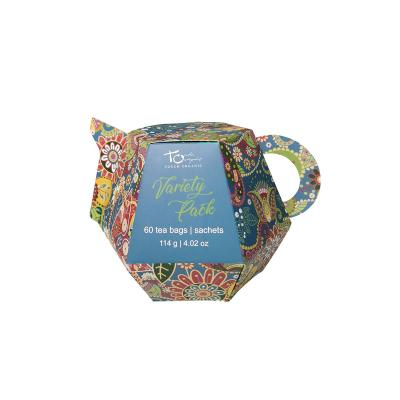 China Creative Foldable Custom Shape Teapot Recycled Materials Tea Packaging Boxes for sale