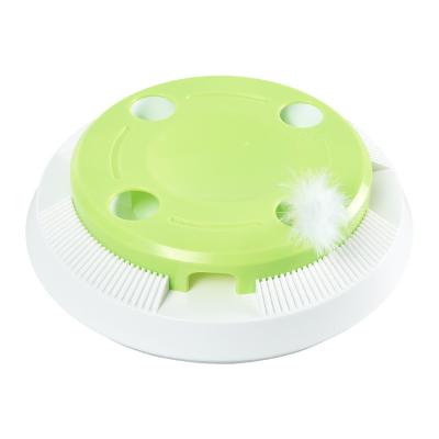 China Durable Electric Funny Rotating Feather Cat Tray Pet Amusement Game Tray Attracts Cat's Attention and Opens New Ways for Pets for sale