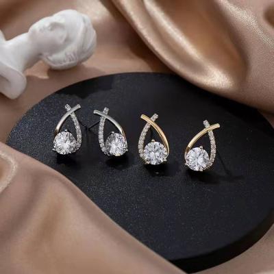 China Dropshipping romantic silver needle S925 micro-inlaid wild simple temperament zircon niche earrings fishtail cross earrings for sale