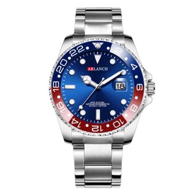 China Fashion Youth Day/Date Red Blue Water Bezel Ghost Calendar Stainless Steel Luminous Watches Waterproof Men's Sports and Leisure Watch for sale