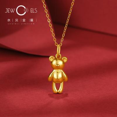 China 24K 999 Pure Gold Cute Bear Clavicle 5D Necklace Hugging Bear Necklace Hydrogen Free Shining Cute Pendant Valentine's Day Gift for sale