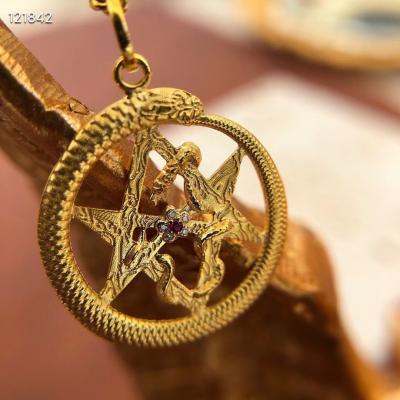 China Mysterious Neo-Gothic Symbol Reincarnation Ouroboros Talisman Six Acute Star Spirit Serpent Pendant Couples Necklace for sale