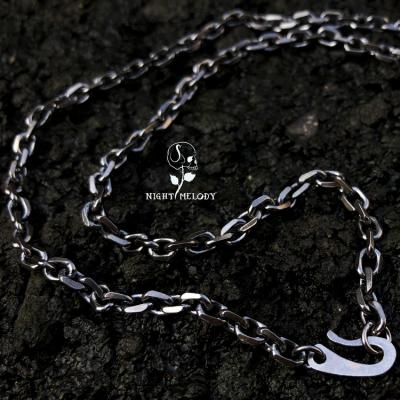 China Vintage Men's 925 Sterling Silver Handmade 4Mm Throw Black Horn Chain Silver Trendy Wild Wide Necklace for sale