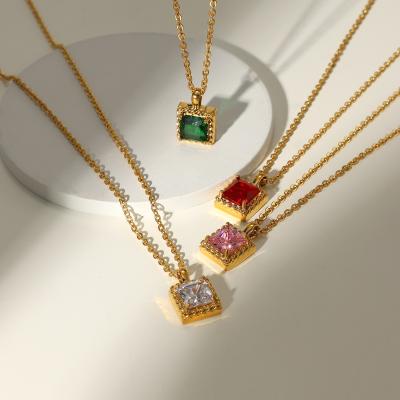 China New Trendy Fashion 18K PVD Gold Plated Stainless Steel Necklace Jewelry Valentine's Day Gift Cubic Zircon Pendant Necklace for sale