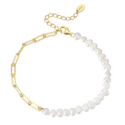 China BOHEMIA CHINESE FACTORY Baroque Natural Freshwater Pearl Bracelet, S925 Sterling Silver Cross Chain Adjustable Bracelet For Sale for sale