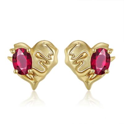 China Factory direct romantic high quality natural beating heart S925 garnet sterling silver sterling silver stud earrings with good price for sale