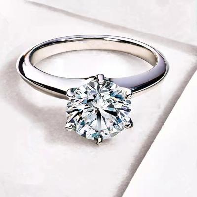 China Classic Six Fork Moissanite S925 Ring 18K White Gold Romantic Wedding Ring Valentine's Day Gift for sale