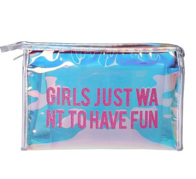 China New Fashion Logo Laser Clear Holographic PVC Cosmetic Bag Custom Pouch Waterproof Durable Dustproof Makeup Bag for sale