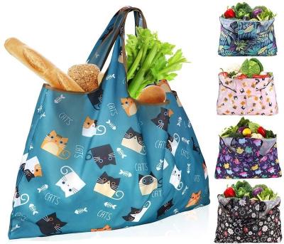 China Foldable Reusable Custom Reusable Eco-Friendly Polyester Shopping Bag Large Capacity Cute Grocery Bag Recycling Pocket Eco-Friendly for sale