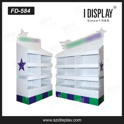 China FD-584 folding recyclable corrugated cardboard display stand flooring display for supermaket for sale