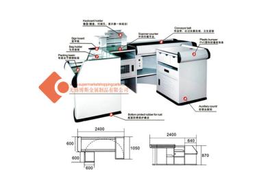 China Modern Cashier Supermarket Checkout Counter With Conveyor Belt for sale