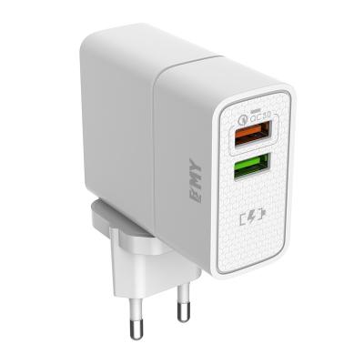 China Hot selling new style 3 pin quick charger 3.0 multi plug emy fast charger with usb 2 for travel for sale