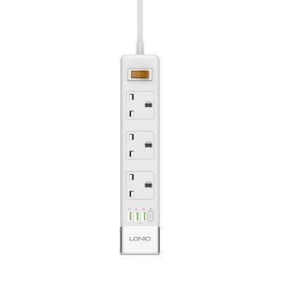 China UK ABS+PC LDNIO SK3467 Three Outlets Power Strip With 1 PD20W +1QC3.0 18W+2 Auto ID USB Port For Commercial&iPhone for sale