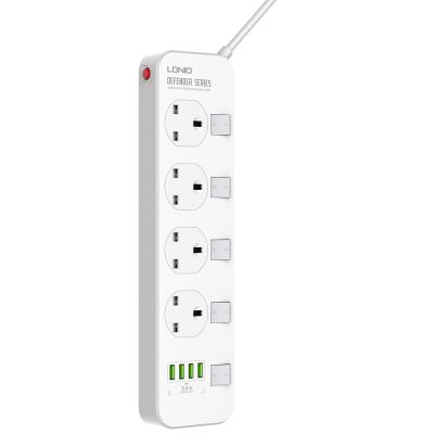 China New LDNIO SK4466 4 Outlet 4 USB Port Surge Protector UK Residential / General Purpose Power Strip With Individual Individual Switch For Mobile Phone for sale