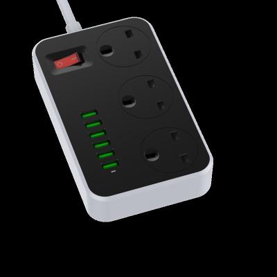 China CLASSIC UK Appliance LDNIO STANDARD 3 WAY SURGE POWER STRIP SK3662 WITH 6USB PORTS 2METERS MAINS CORD POWER STRIP for sale