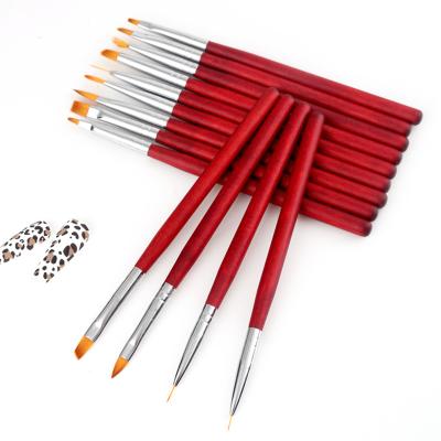 China Professional NAIL Nail Brush Set Red Wooden Handle Hair Nylon Universal/Fan Gel/Oval Petal/Detailed Manicure Brushes Painting Tool for sale