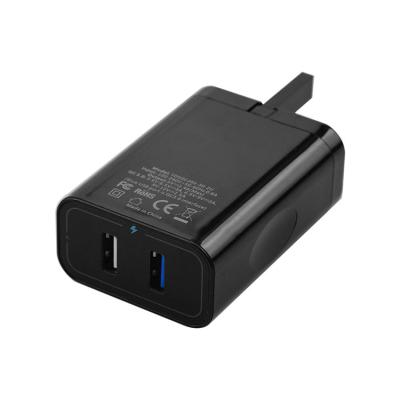 Китай UK Hot Sale 2 Port Cell Phone QC 3.0 Wall Charger With Plug USB Convertible Cell Phone Charger продается