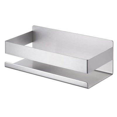 China Multifunctional Online Store China Stainless Steel Silver And Black Self Adhesive Bathroom Shelf With Hook for sale