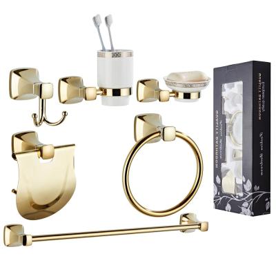 China BRIEF Gold Bathroom Accessories High Quality Bathroom Towel Rack 6 Piece Sets for sale