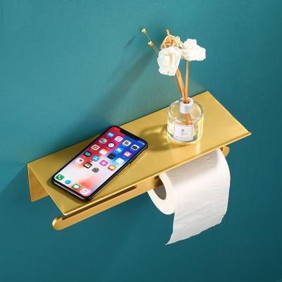 China Gold Traditional Aluminum Toilet Paper Holder Double Wall Mounted Toilet Paper Holder for sale