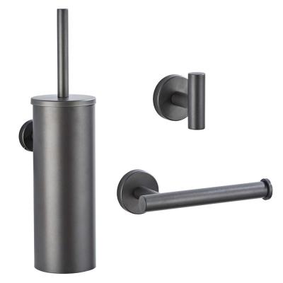 China Modern Wall Mounted Gun Toilet Brush Holder Stainless Steel Towel Rack Gray Bathroom Accessories 3sets for sale