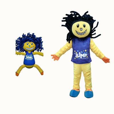 China Super Soft Plush Custom Soft Hair Girl Mascot Costume With Blue Vest for sale