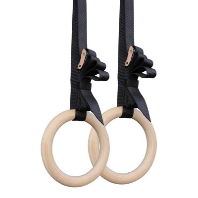 China Home Workout Exercise 28mm Wood Adjustable Weight Capacity 250KGS ZJFIT Core Strength 32mm Gymnastic Ring With Numbered Straps for sale