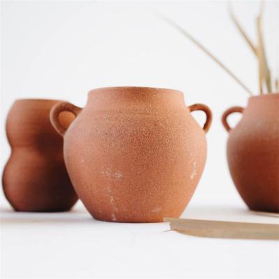 China Modern high quality binaural round terracotta pot interior plant pot home decor garden pot planter flowerpot indoor clay pots for sale