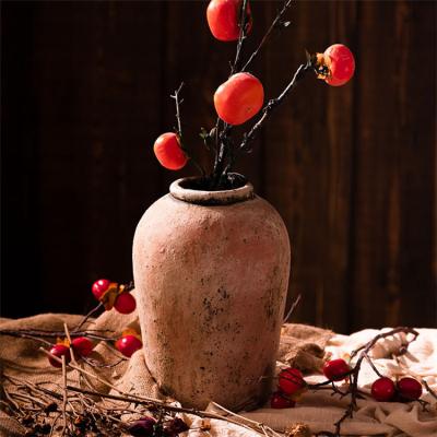 China Modern Vase Home Decor Terracotta Home Decor Garden Decoration Cheap Rough Vases Retro Knock Round Textured Old Pottery Red Terracotta Tall Vase For Flowers for sale