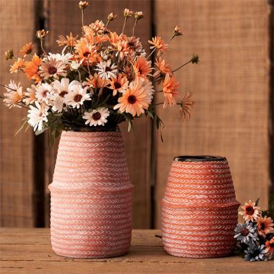 China Vintage Rough Textured Textured Modern Textured Terracotta Flower Pot Vintage Design Handwork Table Decor Flower Vase Chinese Decorative Clay Vases for sale