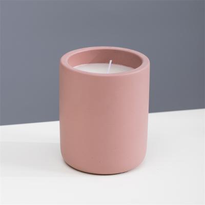 China Wholesale Custom Christmas Candle Decoration Europe Matte Pink Cement Bowl Concrete Candle Jar Colored Candle Jars Bulk for sale