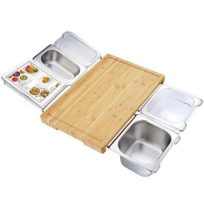 China Sustainable Universal Food Chopper Utensils With Tray Kitchen Fruit Bread Vegetable Bamboo Cutting Board With Containers for sale