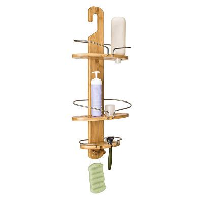 China Wall Mounted Type 3 Tier Natural Wall Mounted Waterproof Bathroom Bamboo Shower Caddy for sale