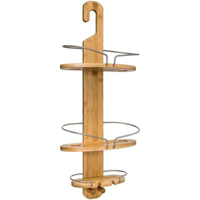 China Wall Mounted Type Modern Bamboo Hanging Bathroom Shower Caddy With Towel Hooks for sale