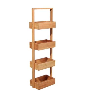 China Wall Mounted Type 4 Tier Solid Bamboo Storage Bath Shower Bamboo Trolley Wholesale Furniture for sale