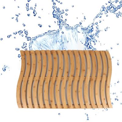 China Wholesale Viable Natural Bath Mats Waterproof Wooden Bathroom Floor Mat Hotel Non Slip Bamboo Shower Bath Mat for sale