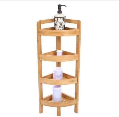 China 100% Eco-friendly Modern Bathroom 4-Shelf Rack Storage Shelving Corner Bamboo Shelves for sale