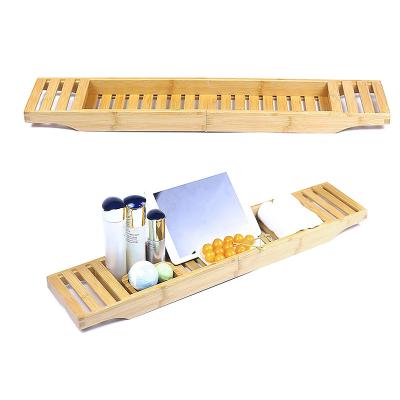 China Sustainable Wholesale Foldable Bath Shelf Premium Bamboo Bathtub Tray For Tub for sale