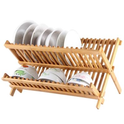 China Europe Foldable Kitchen 2 Tier Dish Storage Rack Dish Drying Rack Plates Cups and Utensils Rack Bamboo Dish Rack for sale