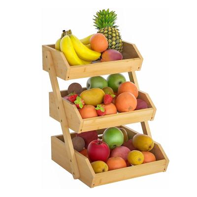 China Sustainable Bamboo Fruit Vegetable Storage Basket Rack Holder 3 Tier Fruit Basket For Kitchen for sale