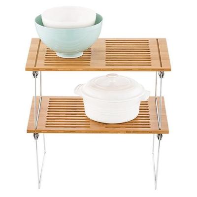 China Sustainable Stackable Bamboo Dish Rack With Foldable Metal Legs for sale