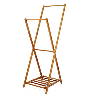 China Contemporary Foldable Cloth Rack Bamboo Coat Hanger Rack for sale