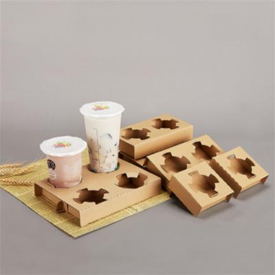 China Coffee Milk Tea Paper Cup Holder Disposable Hot Selling Catering 4 Cup Holder Packaging Beverage Cups for sale