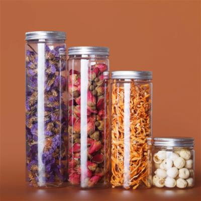 China Durable Food Grade PET Plastic Food Can Round Plastic Jars Container With Lids Candy Nut for sale