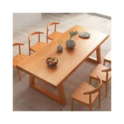 China Adjustable (Height) Customized High Quality Rectangular Cherry Solid Wood Slatted Dining Table 6 Person Dining Table Set for sale